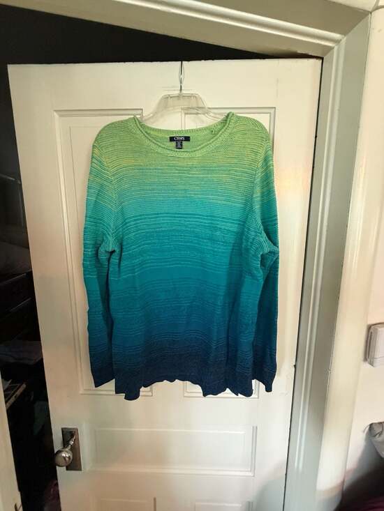 Chaps Sweaters - Chaps Women's Green to Blue Ombré Knit Pullover Sweater Size 2X